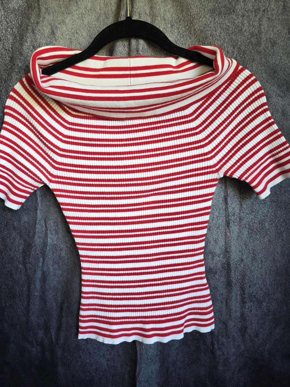 Bishop + Young Red and White Striped Ribbed-Off Shoulder Top